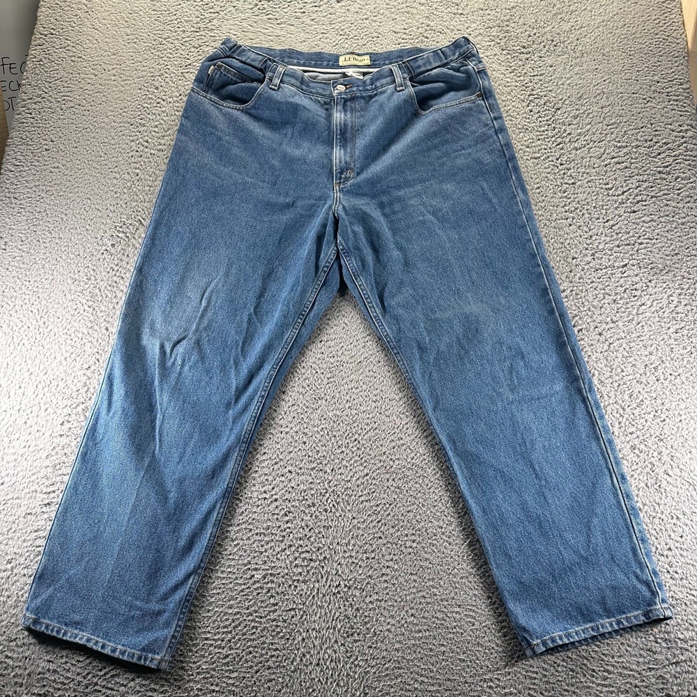 L.L.Bean Jeans Mens 38x30 Blue Cotton Denim Straight Leg Baggy Faded Workwear